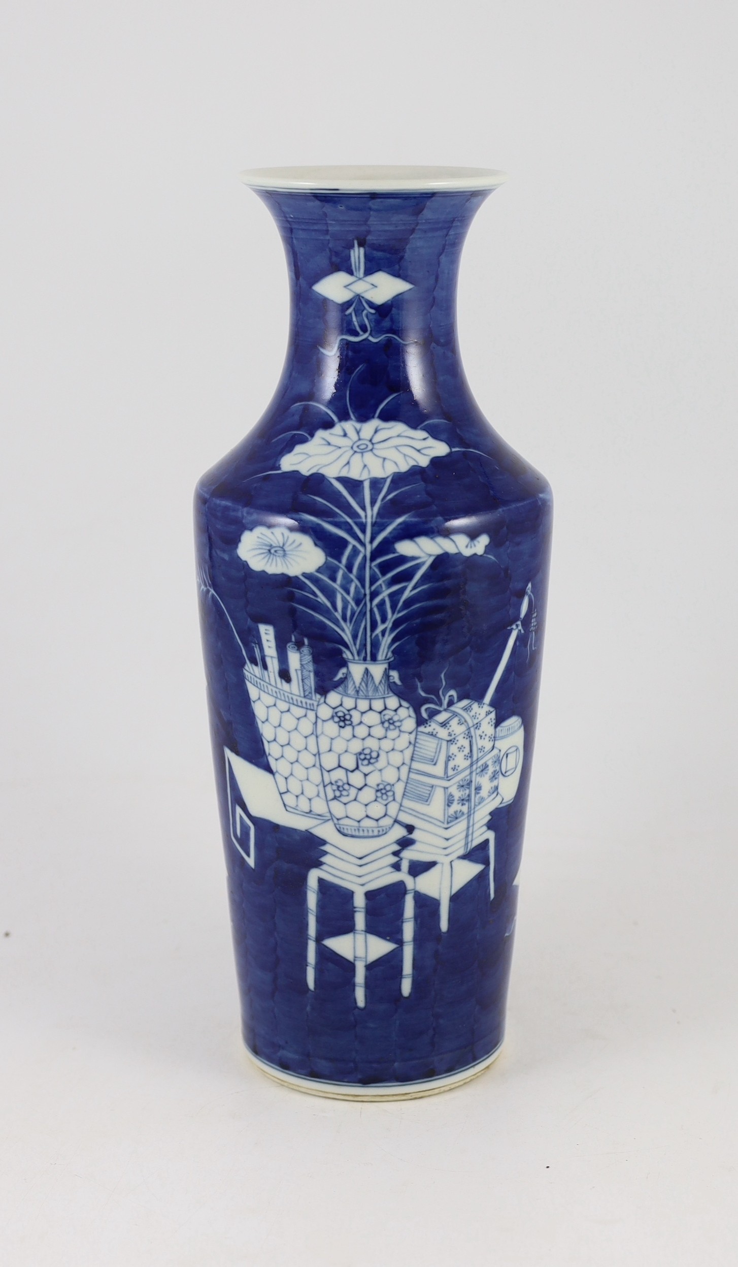 A Chinese blue and white 'Antiques' vase, early 20th century, 38 cm high